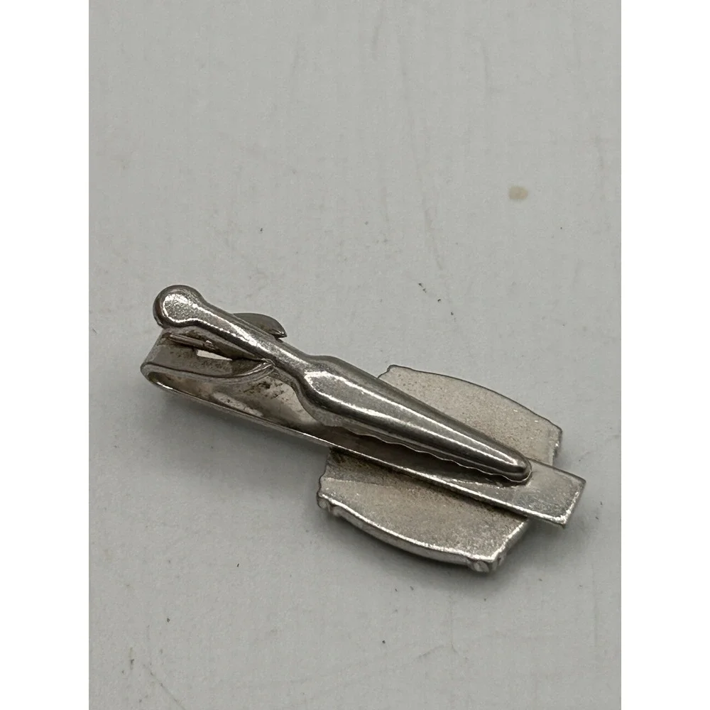 VIntage Shields Mens Cufflinks & Tie Tack‎ Black Glass Diamond Chip Silver Tone